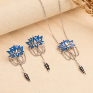 boho-tribe-lotus-plume-oxidised-pendant-set