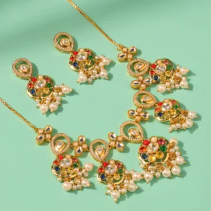 Navratan Fluid Elegance Short Necklace Set